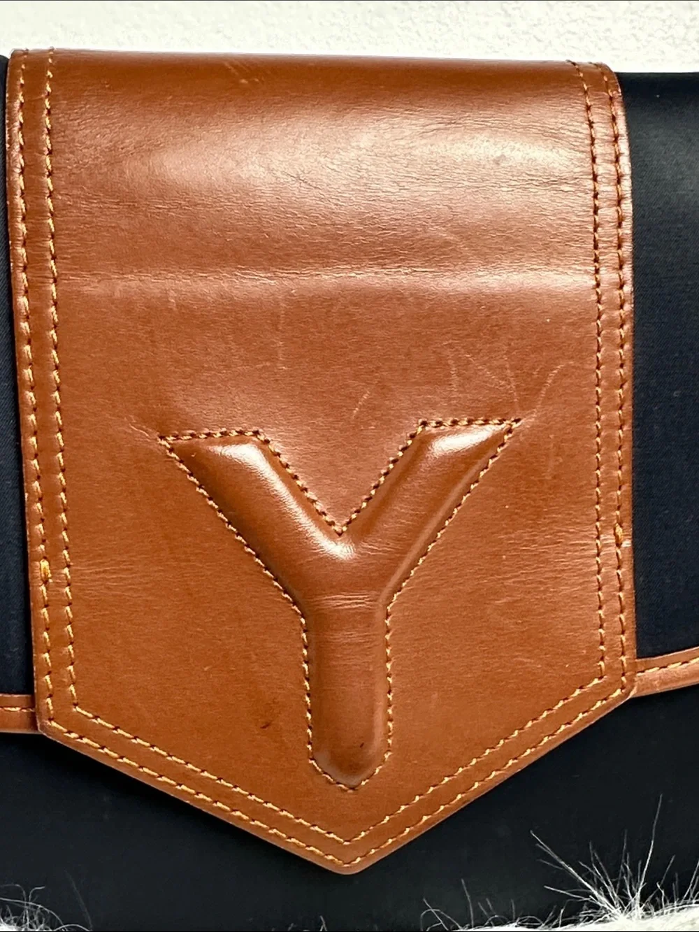 💯Authentic Yves Saint Laurent YSL Vintage Navy & Brown Crossbody Shoulder Bag🍀